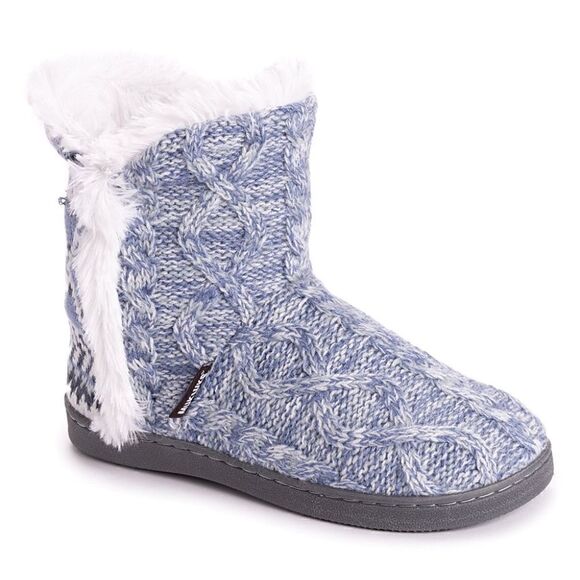 NEW! MUK LUKS Women Denim Colored Cable Knit Aztec Design Faux Fur Inside - Picture 3 of 3